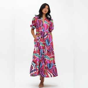 NWT Oliphant Tuckernuck Puff Sleeve Maxi Dress  - FERGANA RHUBARB     23